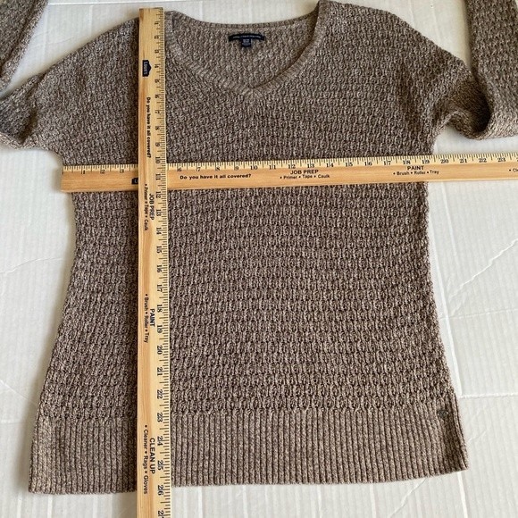 American Eagle Knit Sweater Cable V-Neck Mocha Brown Pullover women’s Size XS - Picture 10 of 13